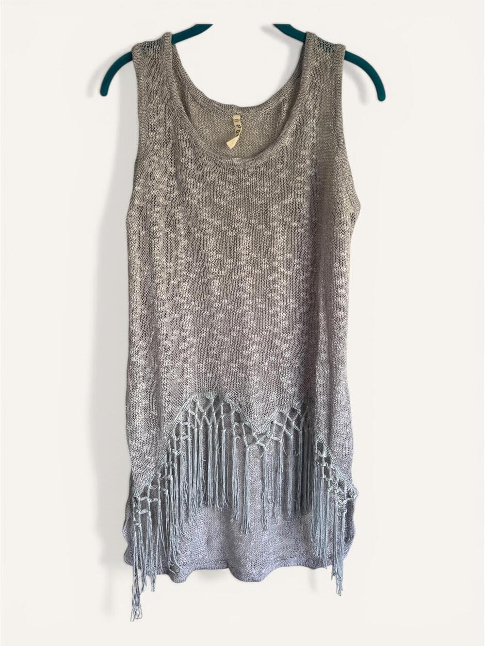 POL NWOT Fringe Tank Top-Size L-Cloud Gray - Picture 3 of 5